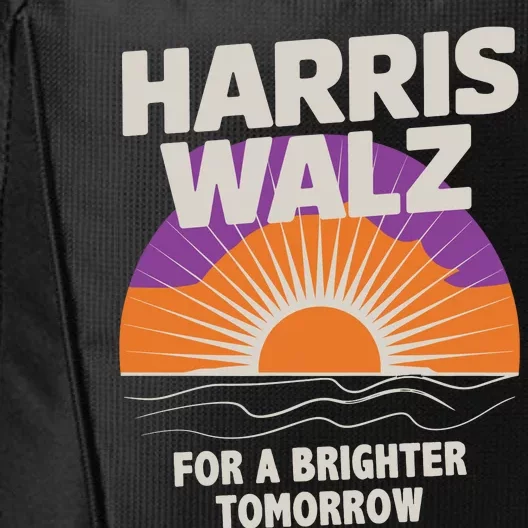 Harris Walz 2024 Boho Retro Sunrise Brighter Tomorrow Quote City Backpack