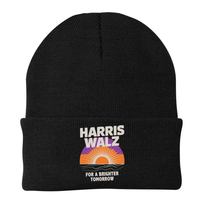 Harris Walz 2024 Boho Retro Sunrise Brighter Tomorrow Quote Knit Cap Winter Beanie