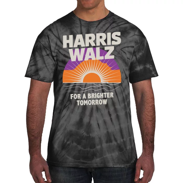 Harris Walz 2024 Boho Retro Sunrise Brighter Tomorrow Quote Tie-Dye T-Shirt