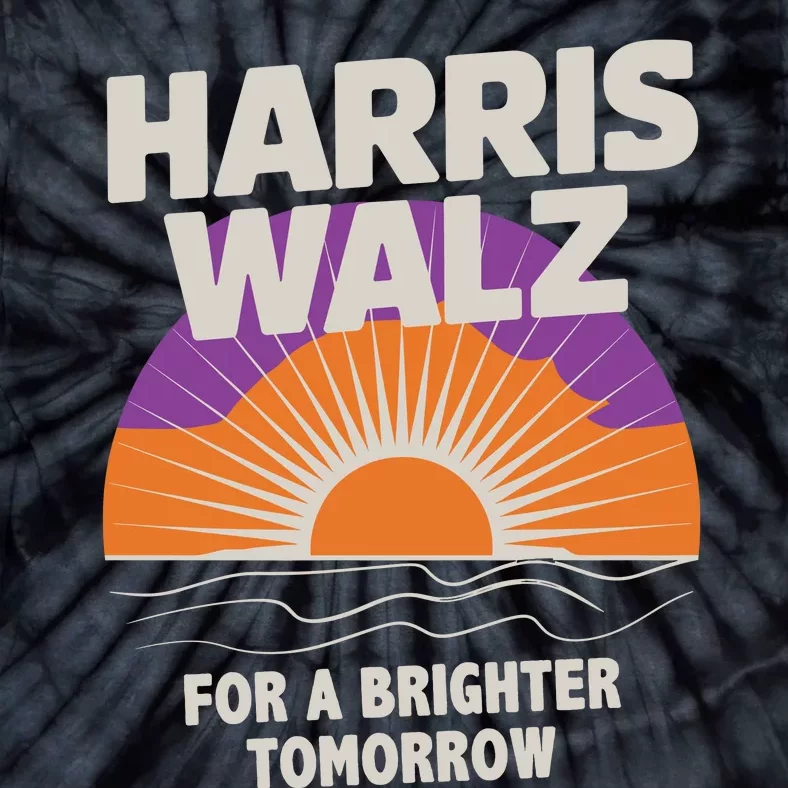 Harris Walz 2024 Boho Retro Sunrise Brighter Tomorrow Quote Tie-Dye T-Shirt