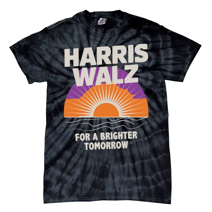 Harris Walz 2024 Boho Retro Sunrise Brighter Tomorrow Quote Tie-Dye T-Shirt