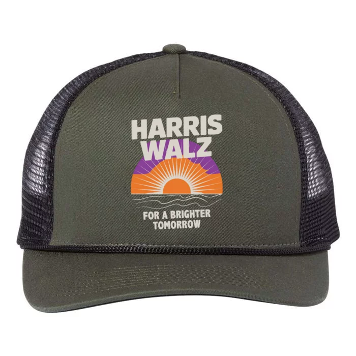 Harris Walz 2024 Boho Retro Sunrise Brighter Tomorrow Quote Retro Rope Trucker Hat Cap