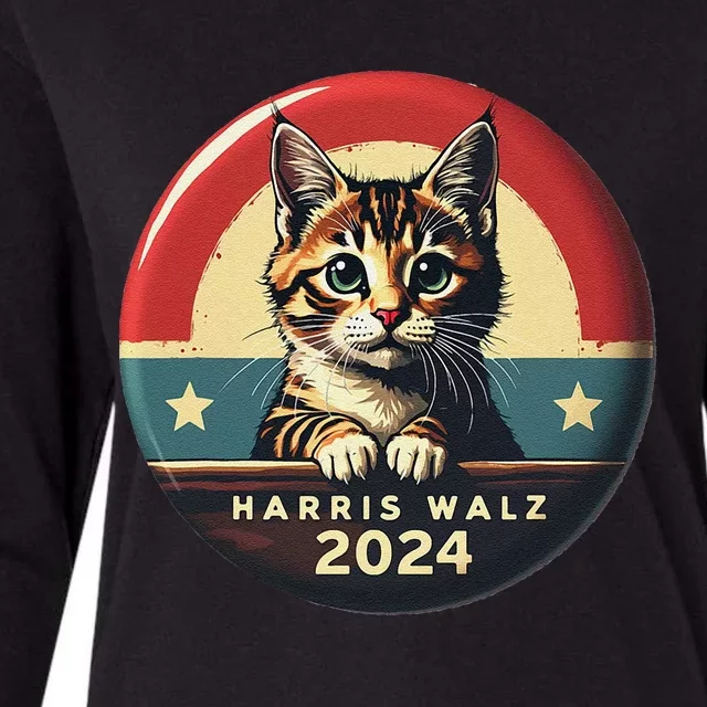 Harris Walz 2024 Funny Cat Election Kamala Harris Tim Waltz Womens Cotton Relaxed Long Sleeve T-Shirt