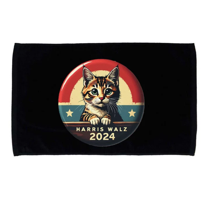 Harris Walz 2024 Funny Cat Election Kamala Harris Tim Waltz Microfiber Hand Towel