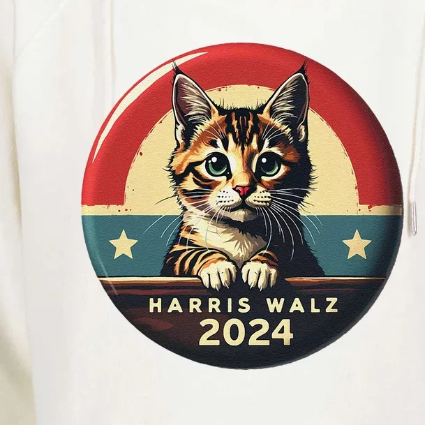 Harris Walz 2024 Funny Cat Election Kamala Harris Tim Waltz Womens Funnel Neck Pullover Hood