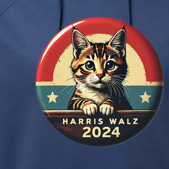 Harris Walz 2024 Funny Cat Election Kamala Harris Tim Waltz Performance Fleece Hoodie