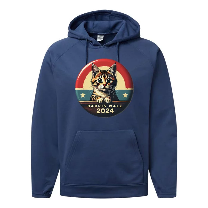 Harris Walz 2024 Funny Cat Election Kamala Harris Tim Waltz Performance Fleece Hoodie