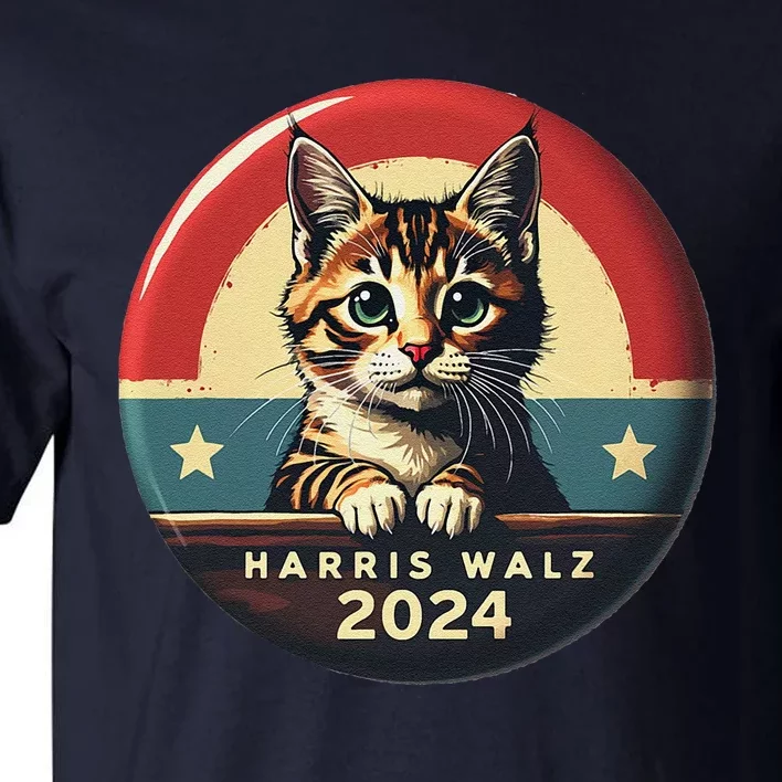 Harris Walz 2024 Funny Cat Election Kamala Harris Tim Waltz Tall T-Shirt