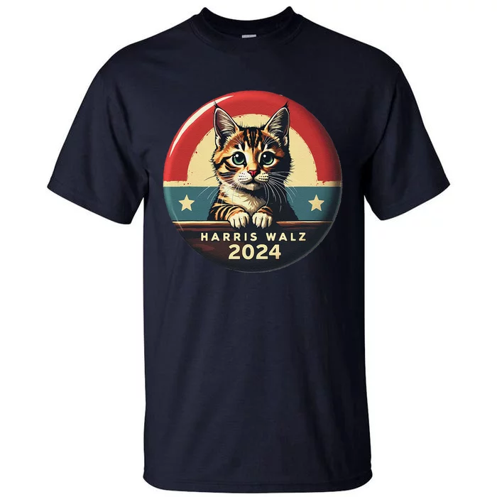 Harris Walz 2024 Funny Cat Election Kamala Harris Tim Waltz Tall T-Shirt