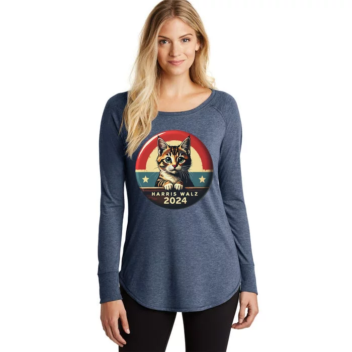 Harris Walz 2024 Funny Cat Election Kamala Harris Tim Waltz Women's Perfect Tri Tunic Long Sleeve Shirt