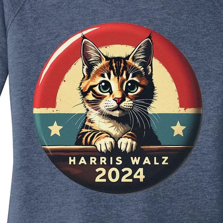 Harris Walz 2024 Funny Cat Election Kamala Harris Tim Waltz Women's Perfect Tri Tunic Long Sleeve Shirt