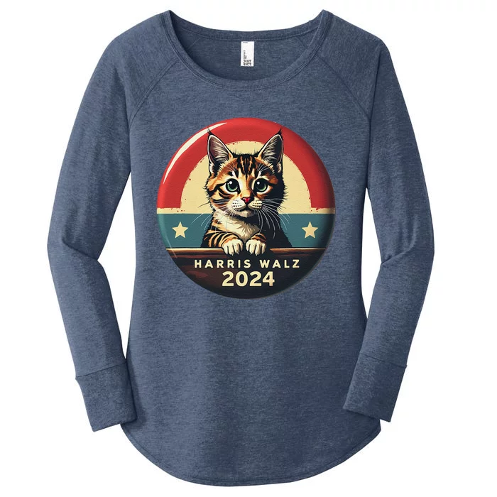 Harris Walz 2024 Funny Cat Election Kamala Harris Tim Waltz Women's Perfect Tri Tunic Long Sleeve Shirt