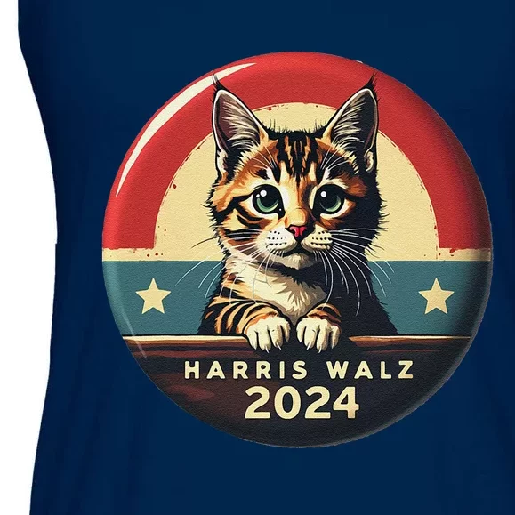 Harris Walz 2024 Funny Cat Election Kamala Harris Tim Waltz Ladies Essential Flowy Tank