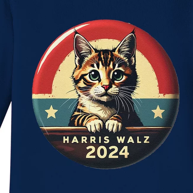 Harris Walz 2024 Funny Cat Election Kamala Harris Tim Waltz Baby Long Sleeve Bodysuit