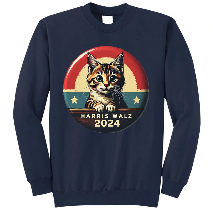 Harris Walz 2024 Funny Cat Election Kamala Harris Tim Waltz Tall Sweatshirt