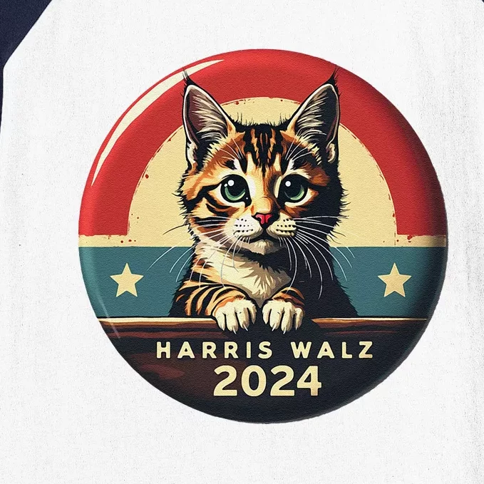 Harris Walz 2024 Funny Cat Election Kamala Harris Tim Waltz Baseball Sleeve Shirt