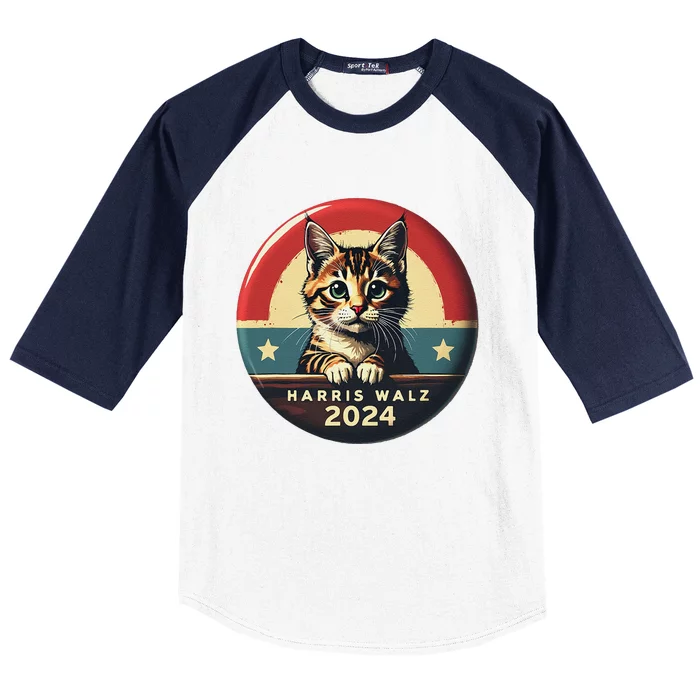 Harris Walz 2024 Funny Cat Election Kamala Harris Tim Waltz Baseball Sleeve Shirt