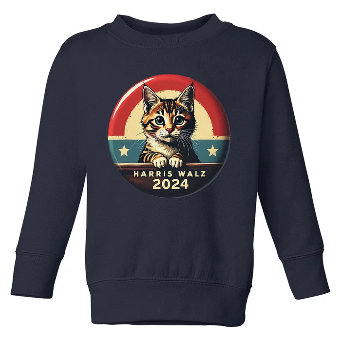 Harris Walz 2024 Funny Cat Election Kamala Harris Tim Waltz Toddler Sweatshirt