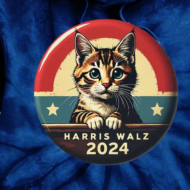 Harris Walz 2024 Funny Cat Election Kamala Harris Tim Waltz Tie Dye Hoodie