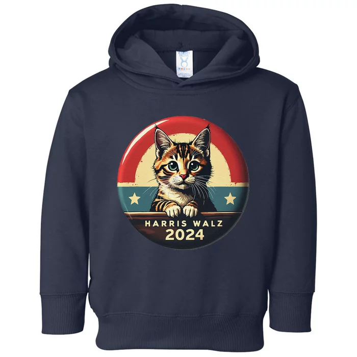 Harris Walz 2024 Funny Cat Election Kamala Harris Tim Waltz Toddler Hoodie