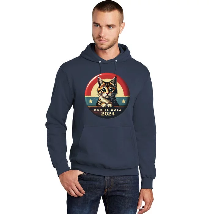 Harris Walz 2024 Funny Cat Election Kamala Harris Tim Waltz Tall Hoodie