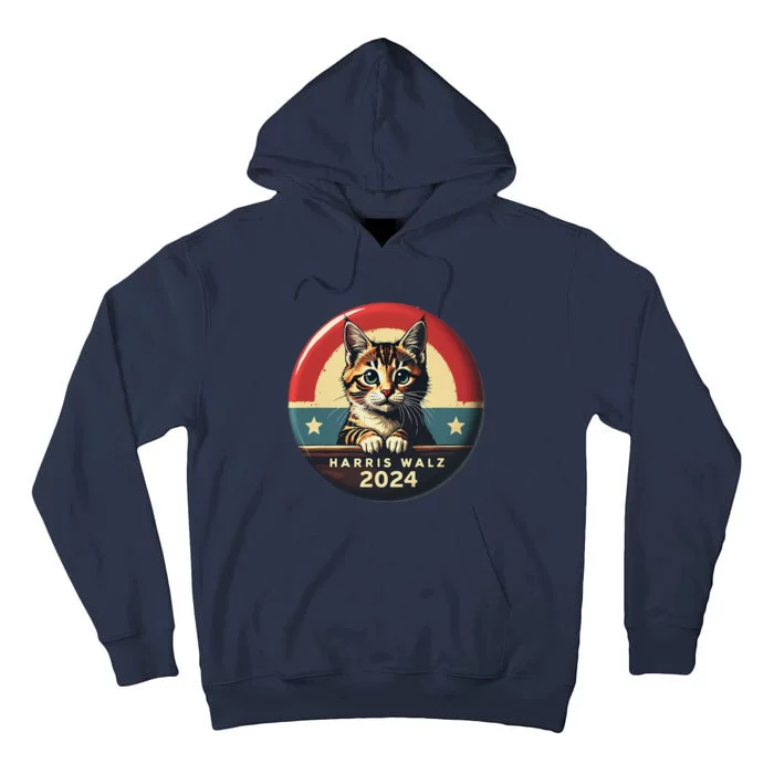 Harris Walz 2024 Funny Cat Election Kamala Harris Tim Waltz Tall Hoodie