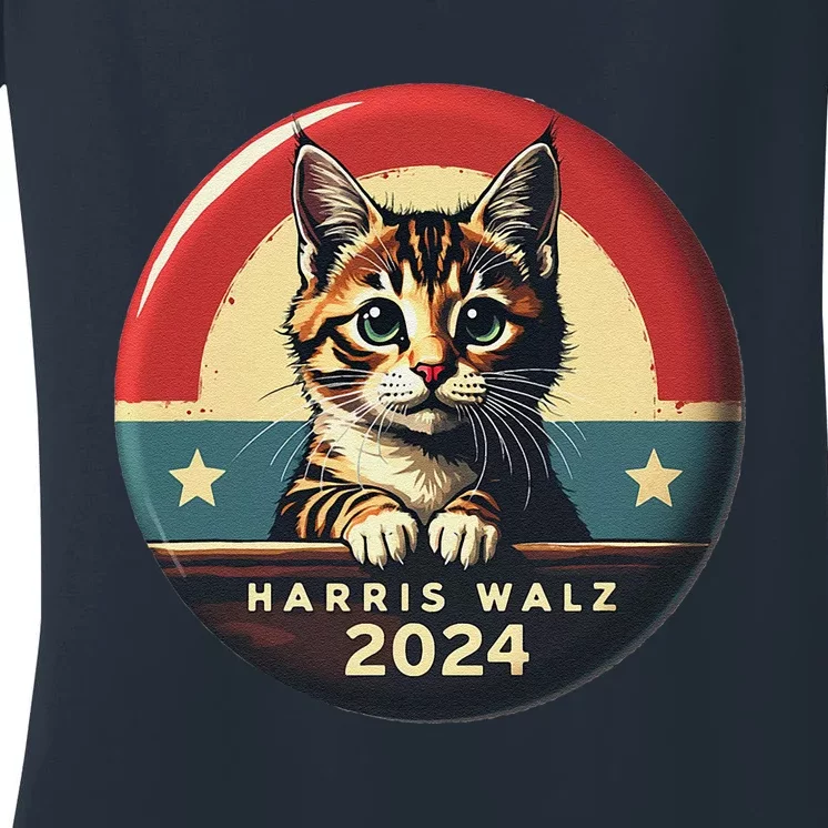 Harris Walz 2024 Funny Cat Election Kamala Harris Tim Waltz Women's V-Neck T-Shirt