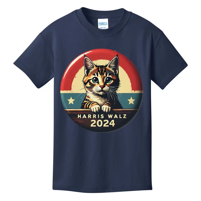 Harris Walz 2024 Funny Cat Election Kamala Harris Tim Waltz Kids T-Shirt