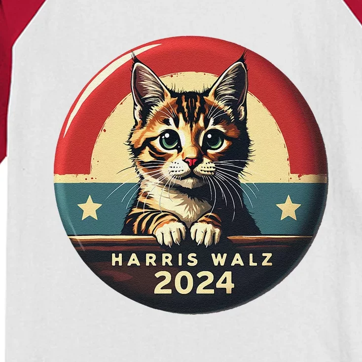 Harris Walz 2024 Funny Cat Election Kamala Harris Tim Waltz Kids Colorblock Raglan Jersey