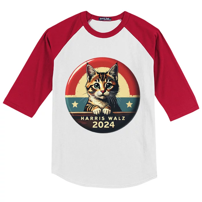 Harris Walz 2024 Funny Cat Election Kamala Harris Tim Waltz Kids Colorblock Raglan Jersey