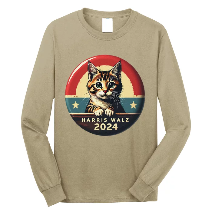 Harris Walz 2024 Funny Cat Election Kamala Harris Tim Waltz Long Sleeve Shirt