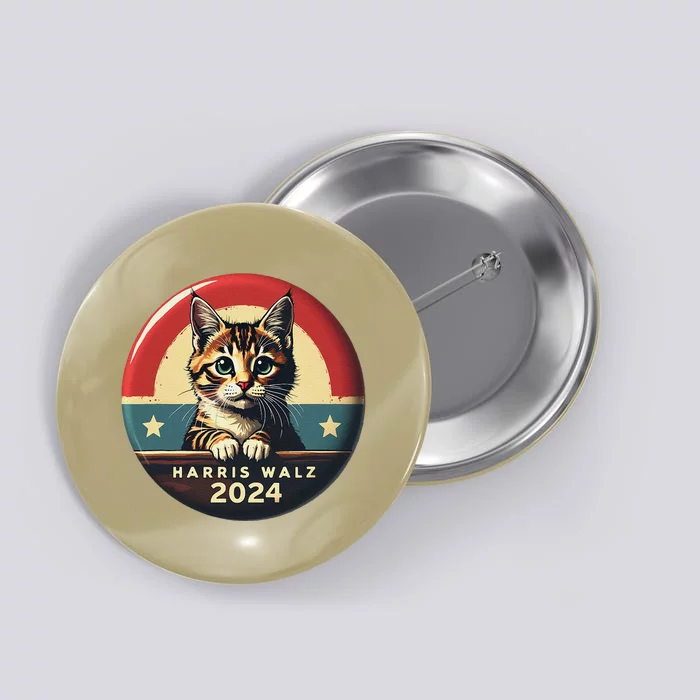 Harris Walz 2024 Funny Cat Election Kamala Harris Tim Waltz Button