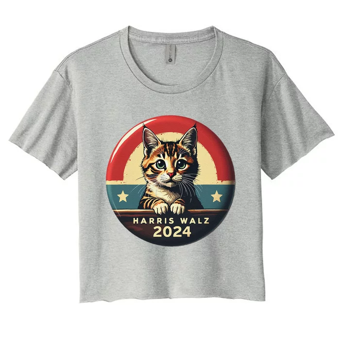 Harris Walz 2024 Funny Cat Election Kamala Harris Tim Waltz Women's Crop Top Tee