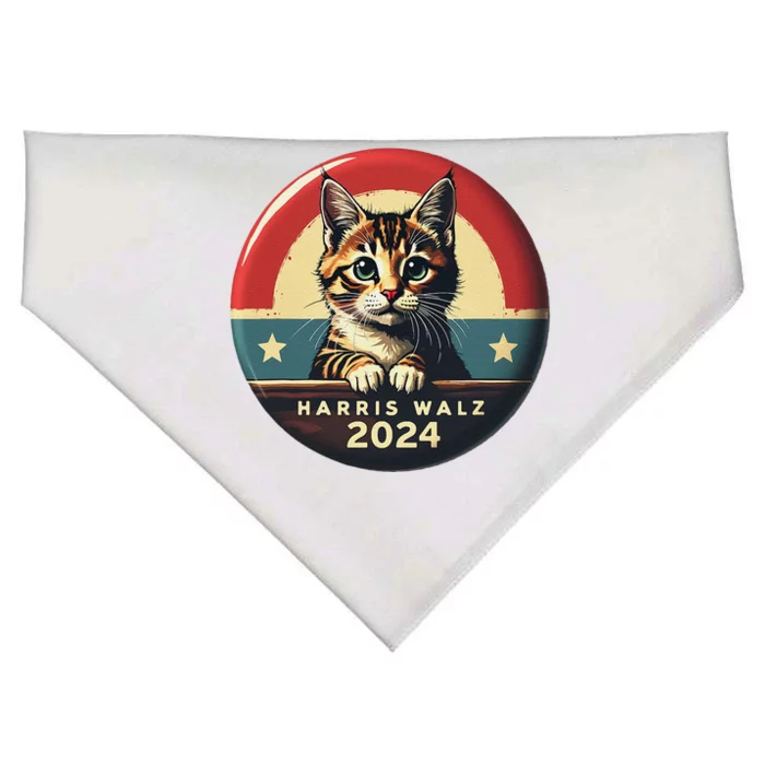 Harris Walz 2024 Funny Cat Election Kamala Harris Tim Waltz USA-Made Doggie Bandana