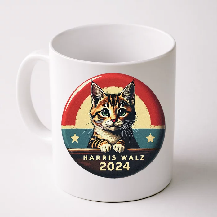 Harris Walz 2024 Funny Cat Election Kamala Harris Tim Waltz Front & Back Coffee Mug