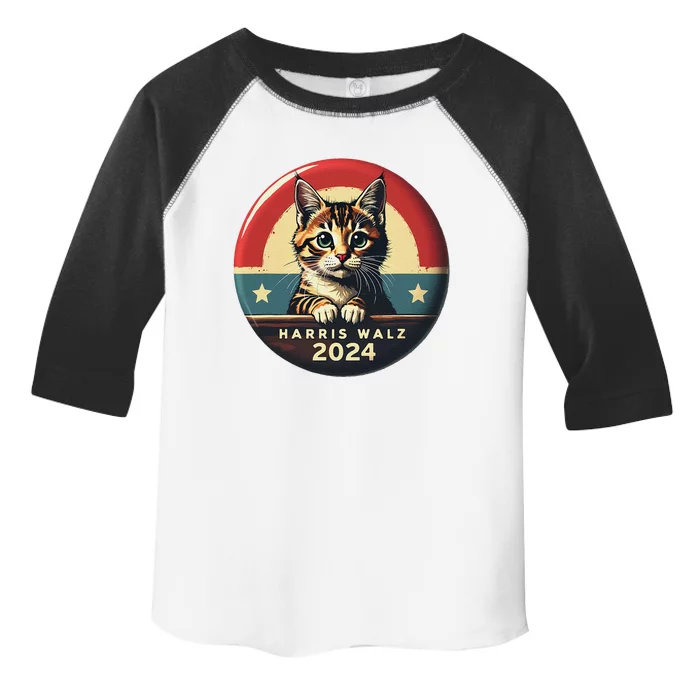 Harris Walz 2024 Funny Cat Election Kamala Harris Tim Waltz Toddler Fine Jersey T-Shirt