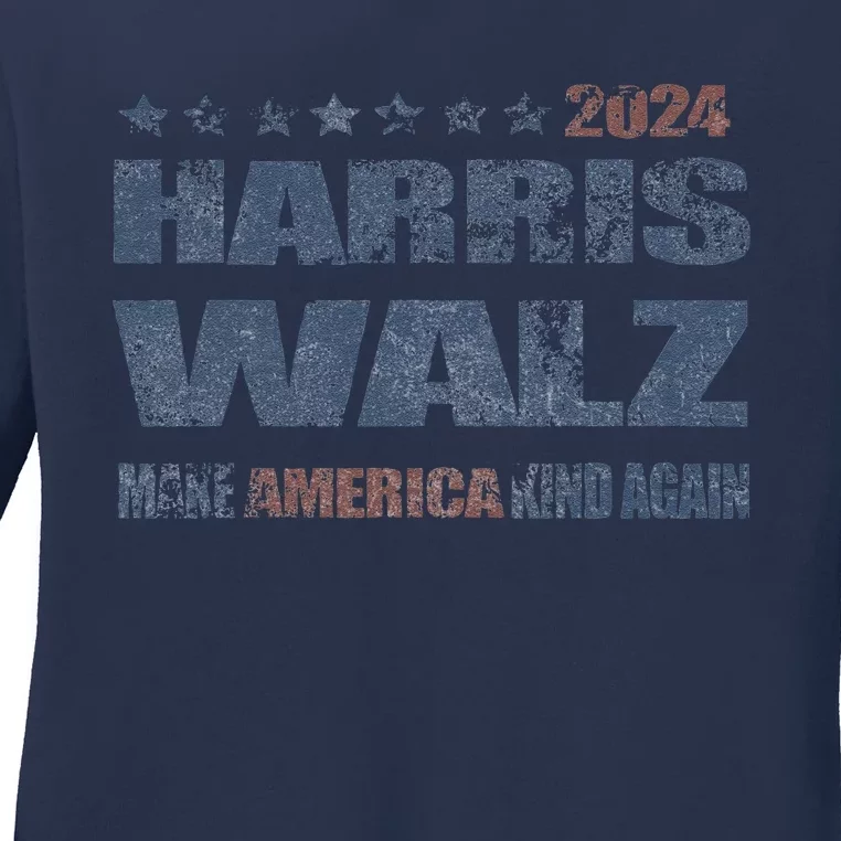 Harris Walz 2024 Make America Kind Again Harris Waltz Quote Ladies Long Sleeve Shirt