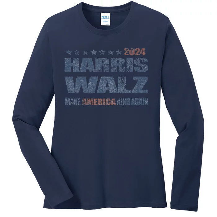 Harris Walz 2024 Make America Kind Again Harris Waltz Quote Ladies Long Sleeve Shirt