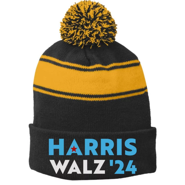 Harris Walz 2024 Stripe Pom Pom Beanie