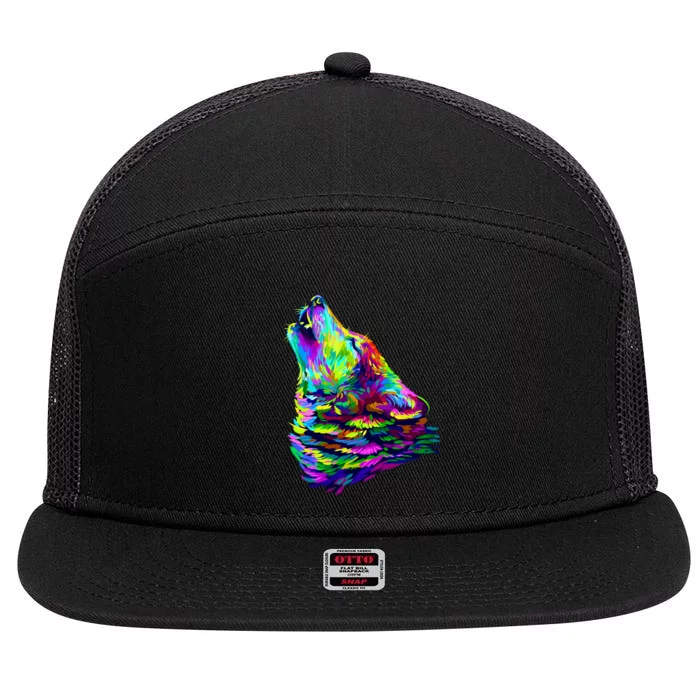 Howling Wolf Abstract 7 Panel Mesh Trucker Snapback Hat