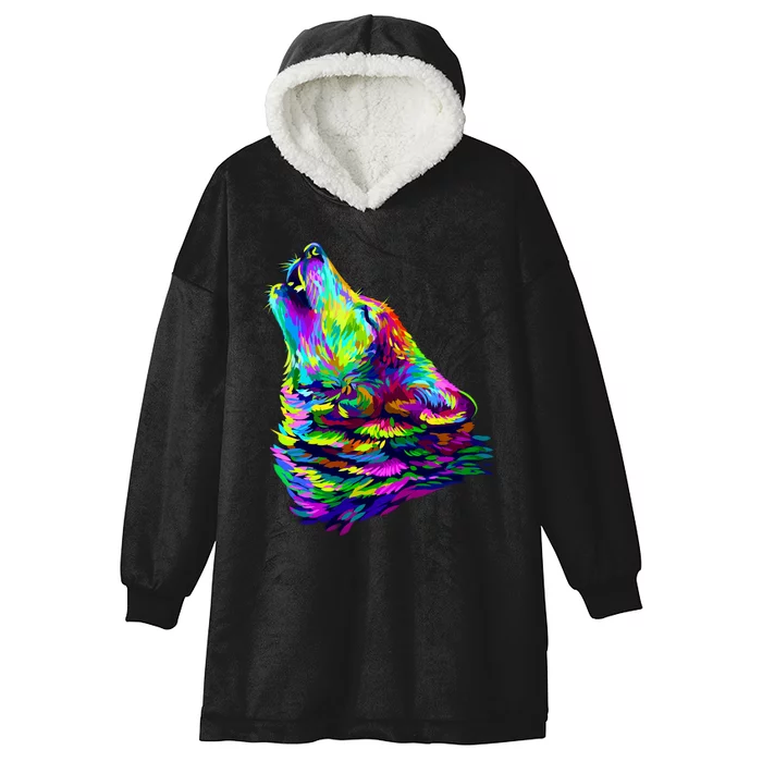 Howling Wolf Abstract Hooded Wearable Blanket