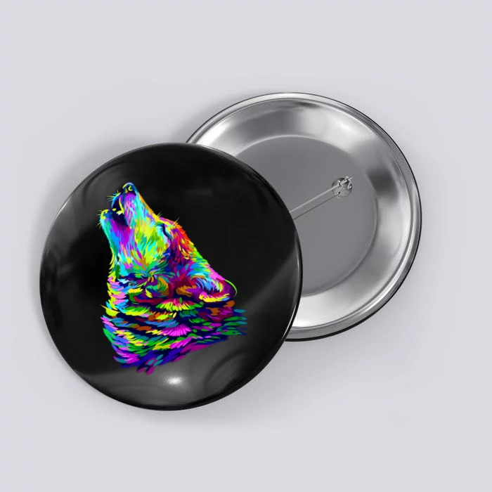 Howling Wolf Abstract Button