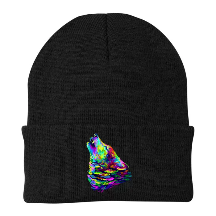 Howling Wolf Abstract Knit Cap Winter Beanie