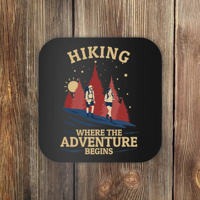 Hiking Where Adventure Begins Backpacking Outdoor Hiking Premium Coaster