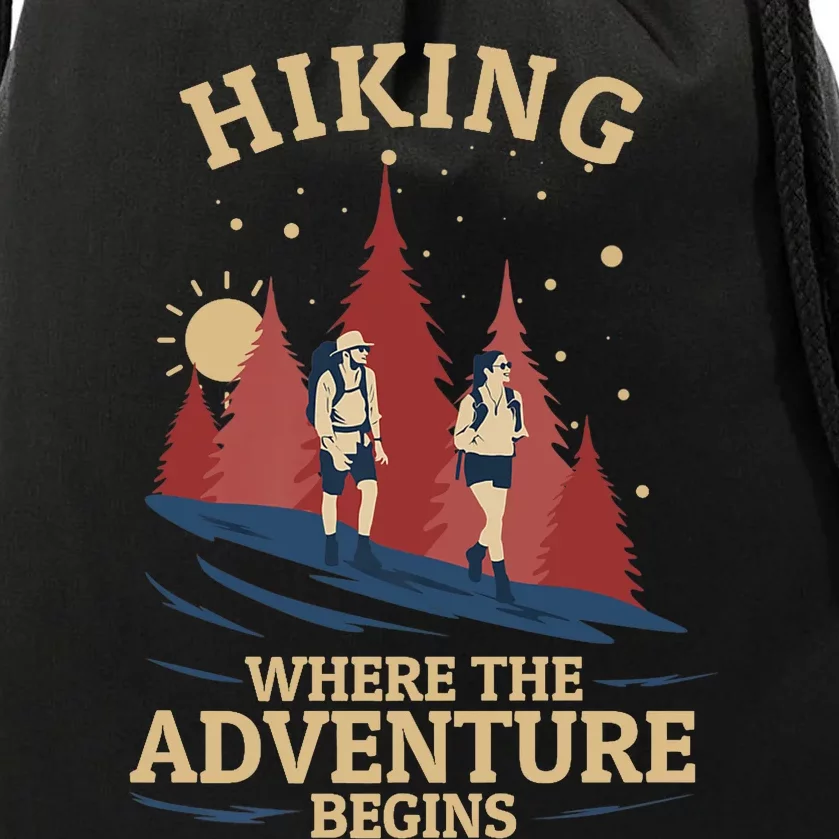 Hiking Where Adventure Begins Backpacking Outdoor Hiking Premium Drawstring Bag