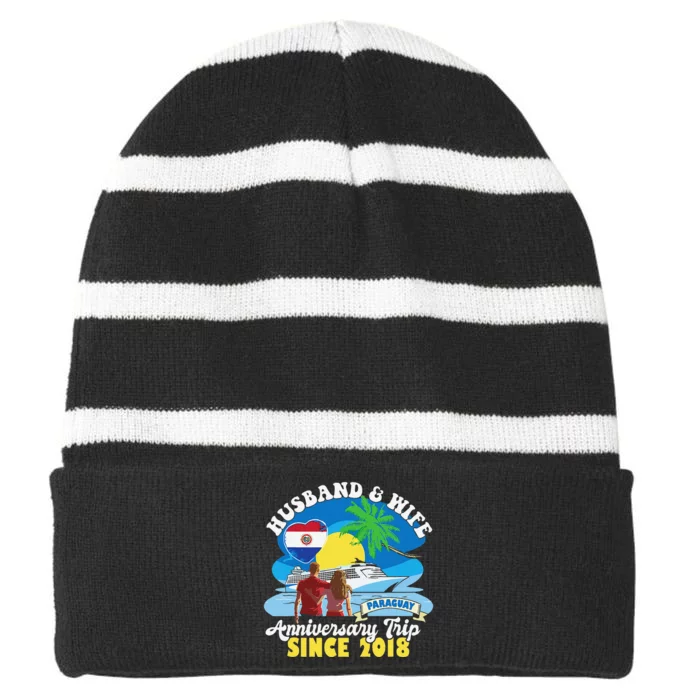 Husband & Wife Anniversary Trip Since 2018 Paraguay Striped Beanie with Solid Band