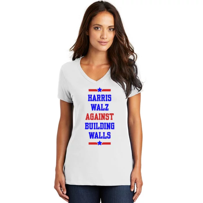 Harris Walz Against Building Walls 2024 Women's V-Neck T-Shirt