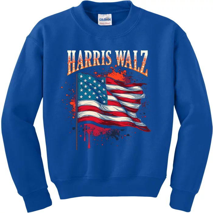 Harris Walz American Flag Gift Kids Sweatshirt