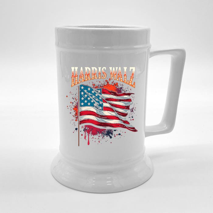 Harris Walz American Flag Gift Front & Back Beer Stein