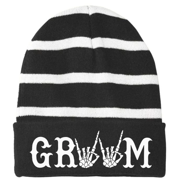 Halloween Wedding Bride Groom Skeleton Till Death Matching Striped Beanie with Solid Band